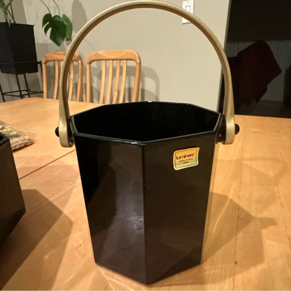 Vintage Luminarc Arcoroc Octime Black Glass Ice Bucket